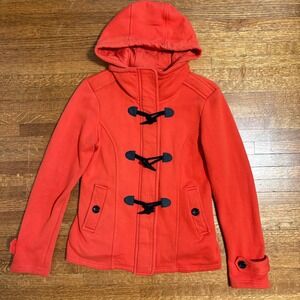 BKE Women's Toggle Coat‎ Small orange Hooded Peacoat Jacket Button Pockets